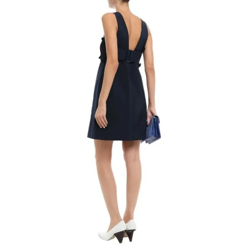 Anthropologie Tibi Ruffle Trimmed Cady Mini Dress Ruched Corset Pinafore Pockets - Picture 5 of 13